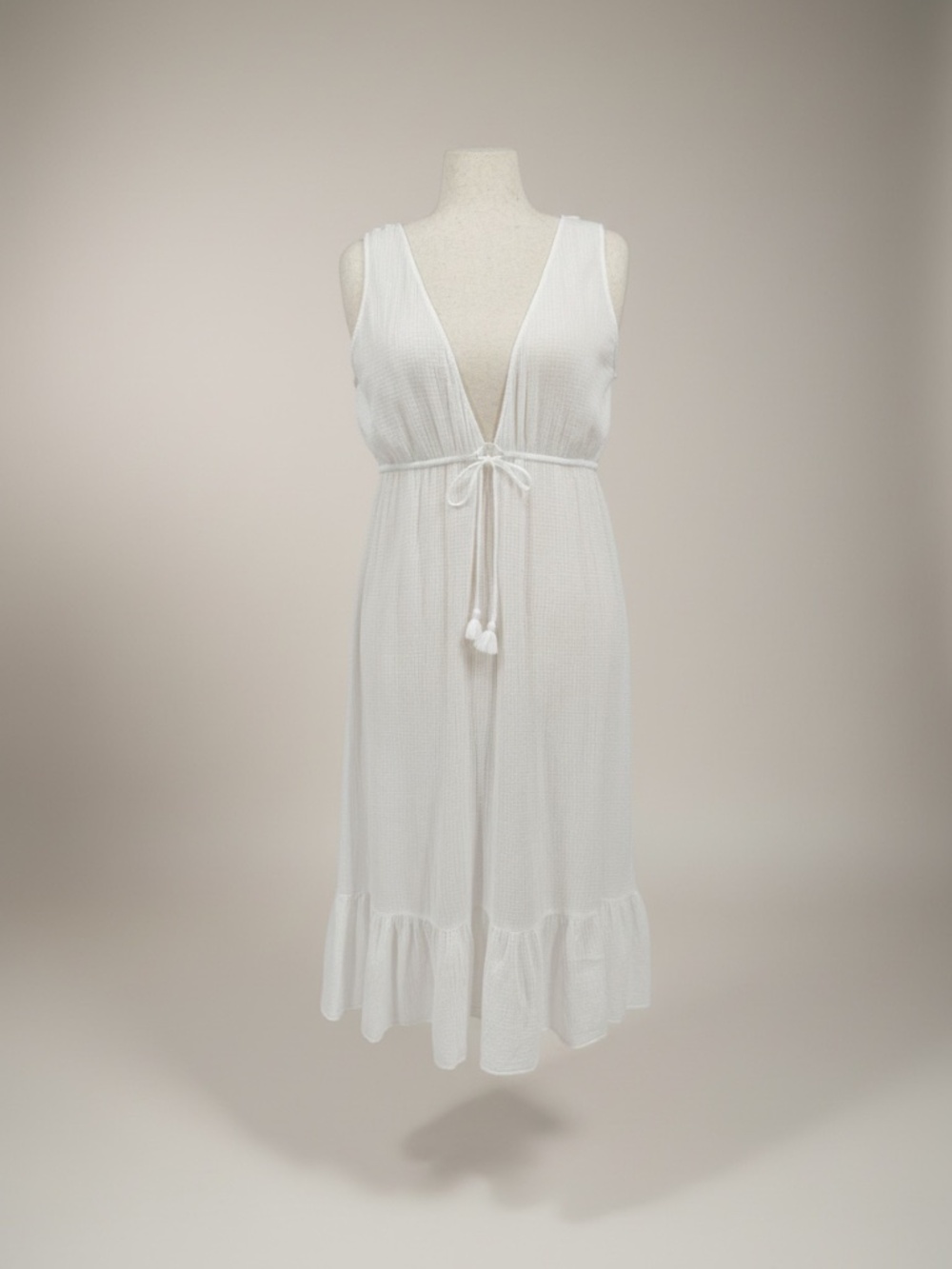 J. Crew Deep V-Neck Crinkle Cotton Soft Gauze Midi Dress Beach Cover-Up White XL - Picture 2 of 9